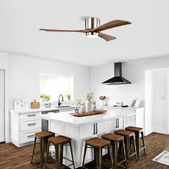 52" Flush Mount Solid Wood Blades Ceiling Fan with Lights Remote Control,Quiet DC Motor, 6 Speed ,Reversible Ceiling Fan for Patio Living Room, Bedroom, Office,Indoor.(Stain Nickel )