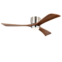 52" Flush Mount Solid Wood Blades Ceiling Fan with Lights Remote Control,Quiet DC Motor, 6 Speed ,Reversible Ceiling Fan for Patio Living Room, Bedroom, Office,Indoor.(Stain Nickel )