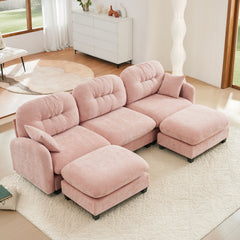 Modular Sectional U Shaped Couch With Ottoman,Premium Chenille Fabric,With 2 Throw Pillows,High-Density Foam Tufted Cushion Backrest Design,Easy Install,Fits Bedrooms,Reading Nooks,Pink