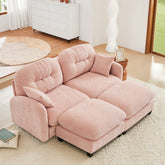 Cloud Sectional Couches,Premium Chenille Fabric Paired With Soft Throw Pillows,Tufted Cushion Backrest Design High-Density Foam Ergonomic Design Easy Install Elegant Armrests,Fits Bedrooms,Pink