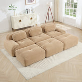 Three-seat modular sofa with 3 Ottomans corduroy fabric no assembly pet-friendly ultra-wide curved armrests 32D high-resilience sponge living rooms media rooms,Camel