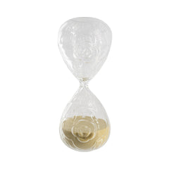 Set of 2 3.4x3.4x8" Clear Rose Embossed Hourglass 30-Minute, Black/Tan Sand