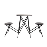 60.83x24x32.3" Black Stowable Side Table and Two Seats