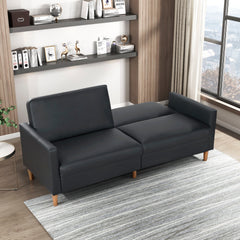 Comfort Sleeper Sofa Black Faux Leather Upholstery Modern Furniture Durable Plywood Frame Elegant Lounger 1pc