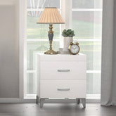 Modern Contemporary Bedroom Furniture White Finish Nightstand of 2x Drawers Metal Legs Wooden 1pc