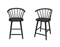2pc Black Contemporary Counter Height Stool Chair Spindle Back Wooden Kitchen Dining Room Furniture