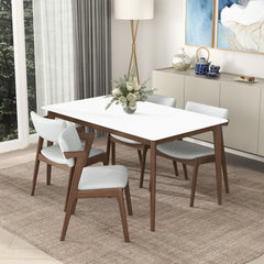 Lindsey Mid-Century Modern Solid Wood Dining Table with White Top and Walnut Legs, 59 inches for Bedroom Hallway, Entryway