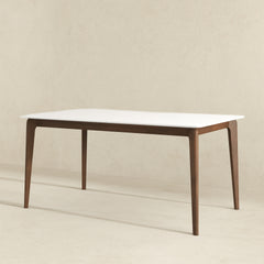 Lindsey Mid-Century Modern Solid Wood Dining Table with White Top and Walnut Legs, 59 inches for Bedroom Hallway, Entryway