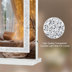 Vanity Mirror with Lights 31.5" x 22.8" Makeup Mirror with Crystal Light Strip and Hollywood Vanity Mirror wtih Smart Touch Control 3 Colors Dimmable Light Strip & 10X Magnification,White