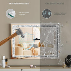 Vanity Mirror with Lights 31.5" x 22.8" Makeup Mirror with Crystal Light Strip and Hollywood Vanity Mirror wtih Smart Touch Control 3 Colors Dimmable Light Strip & 10X Magnification,White