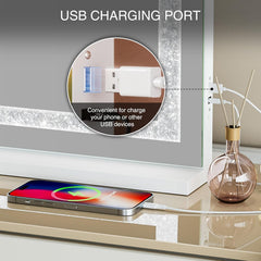 Vanity Mirror with Lights 31.5" x 22.8" Makeup Mirror with Crystal Light Strip and Hollywood Vanity Mirror wtih Smart Touch Control 3 Colors Dimmable Light Strip & 10X Magnification,White