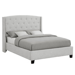 1pc Queen Size Upholstered Panel Bed Button Tufted Nail head Dove Gray Wood Fabric Bedroom Furniture