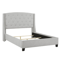 1pc Queen Size Upholstered Panel Bed Button Tufted Nail head Dove Gray Wood Fabric Bedroom Furniture