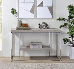 Modern Contemporary Sofa Table Natural Oak Living Room Furniture 1pc Chrome Finish Frame Console Table