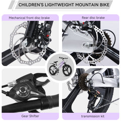 FKZNPJ 20 Inch Kids Mountain Bike, 7-Speed Youth Bicycle with Magnesium Alloy Frame & One-Piece Wheels, Lightweight Kids Bike for Boys and Girls Ages 8–12