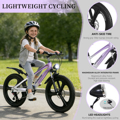 FKZNPJ 20 Inch Kids Mountain Bike, 7-Speed Youth Bicycle with Magnesium Alloy Frame & One-Piece Wheels, Lightweight Kids Bike for Boys and Girls Ages 8–12