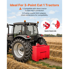 Ballast Box 3 Point Category 1 Tractor Quick Tach Hitch Counterweight Red