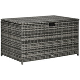 Outsunny 113 Gallon Deck Box, Rattan Outdoor Storage Box, Waterproof Storage Container for Indoor, Patio Furniture Cushions, Pool Supplies, Garden Tools, Dark Gray