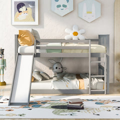 Full Over Full Bunk Bed with Ladder with Slide, Gray