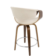Curvini Mid-Century Modern Counter Stool in Walnut Wood and Cream Fabric by LumiSource - Set of 2