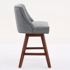 Counter Height Swivel Barstools, 26'' H Seat Height Upholstered Bar Stools Set of 2, Fabric in Gray