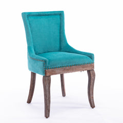 A&A Furniture,Ultra Side Dining Chair,Thickened fabric chairs with neutrally toned solid wood legs, Bronze nail head,Set of 2,Blue