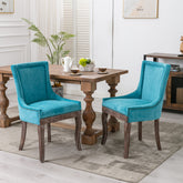 A&A Furniture,Ultra Side Dining Chair,Thickened fabric chairs with neutrally toned solid wood legs, Bronze nail head,Set of 2,Blue