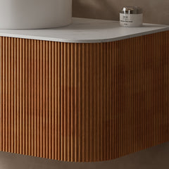DINA 60'' Wall Mounted Cabinet, with Carrara White Sintered Stone Countertop and 2 Drawers, NO Basin, NO Faucet, Natural Woodgrain Color