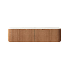 DINA 60'' Wall Mounted Cabinet, with Carrara White Sintered Stone Countertop and 2 Drawers, NO Basin, NO Faucet, Natural Woodgrain Color