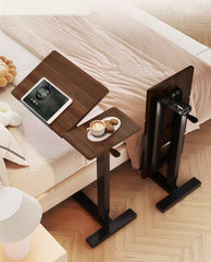 Overbed Bedside Desk, Mobile Rolling Laptop Stand Tilting Overbed Table with Wheels, Height Adjustable Tray Bedside Table for Laptop Bed Sofa, WALNUT