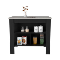 Kitchen Island Dozza, Three Shelves, Black / Ibiza Marble Color Finish