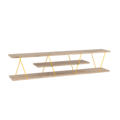 FurnisHome Store Tars Mid Century Modern Tv Stand 4 Shelves Open Storage Metal Cords Entertainment Centre 56 inch Low Tv Unit, Oak/Yellow