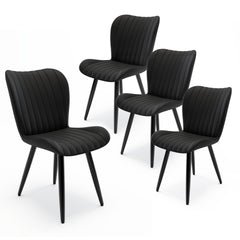 Set of 4 Modern PU Leather Dining Chairs with Thick Cushions & Metal Legs, Armless Faux Leather Side Chairs for Kitchen, Dining Room