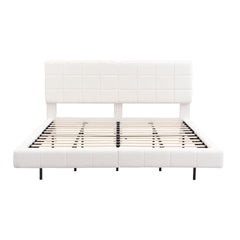 White Boucle Floating Bed with Light,King