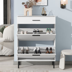Shoe Cabinet, Freestanding Shoe Rack Storage Organizer with Drawers & Metal Legs, Modern Shoe Storage Cabinet with 2 Flip Drawers for Entryway