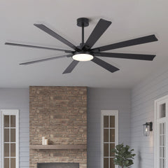 72 inch Mordern Minimalism Black Ceiling Fan with Light and Solid Wood Blades