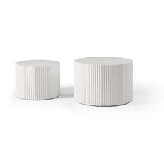 White Round Nesting Table Set of 2,Handcraft MDF Coffee Table for Living Room/Leisure Area(Same Sku:W87682177)