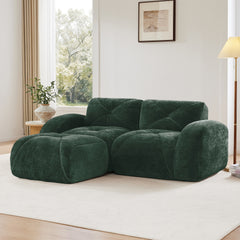 L-shaped Boneless Sofa,Soft Velvet Fabric,Tufted Design,32D High Density Sponge,No Assembly Required,Ergonomic Design Bottom, Anti-Slip Design,Movable Ottoman For Bedrooms,Green