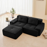 82" Modern L-Shaped Modular Sectional Sofa for Living Room, Corduroy Fabric, 2-Seater Couch with Deep Seat and Movable Ottoman, Pearl-like piping, Tufted Design, No Assembly, Anti-slip Design, Black