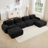 U-shaped modular sofa no assembly breathable corduroy fabric 32D high-resilience sponge extra-wide curved armrests pet-friendly ergonomic design for living rooms bedrooms,Black