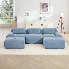 U-shaped modular sofa premiumCorduroy Fabric fabric no assembly anti-slip design pet-friendly extra-wide curved armrests 32D high-resilience sponge for living rooms bedrooms studie,Blue