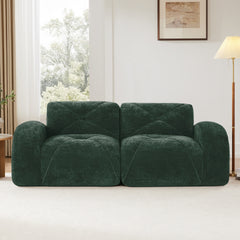 2-seater Tufted Sofa Couches With boneless Sofa,Soft Velvet Fabric,Bottom Anti-Slip Design,32D High Density Sponge,Ergonomic Design Bottom,No Assembly Required,Fits Living Rooms,Green