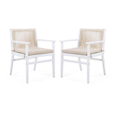 Outdoor Dining Chairs Set of 2, Acacia Wood Patio Armchair with Rope Design Back and Water Repellent Cushion, White Frame, 400lbs Weight Capacity