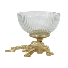 5x5x4.5" Gold Lizard Pedestal Bowl with Ribbed Glass Dish