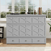 Queen Size Murphy Bed with Large Drawers and USB,Brushed Gray