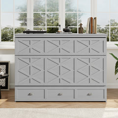 Queen Size Murphy Bed with Large Drawers and USB,Brushed Gray