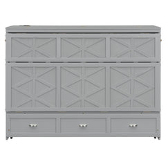Queen Size Murphy Bed with Large Drawers and USB,Brushed Gray