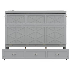 Queen Size Murphy Bed with Large Drawers and USB,Brushed Gray