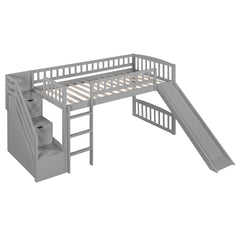 Stairway Twin Size Loft Bed with Two Drawers and Slide,Gray