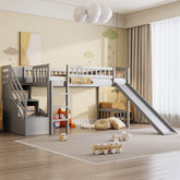 Stairway Twin Size Loft Bed with Two Drawers and Slide,Gray
